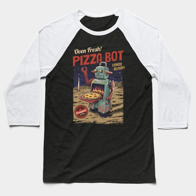 Pizza Bot Baseball T-Shirt by Vincent Trinidad Art